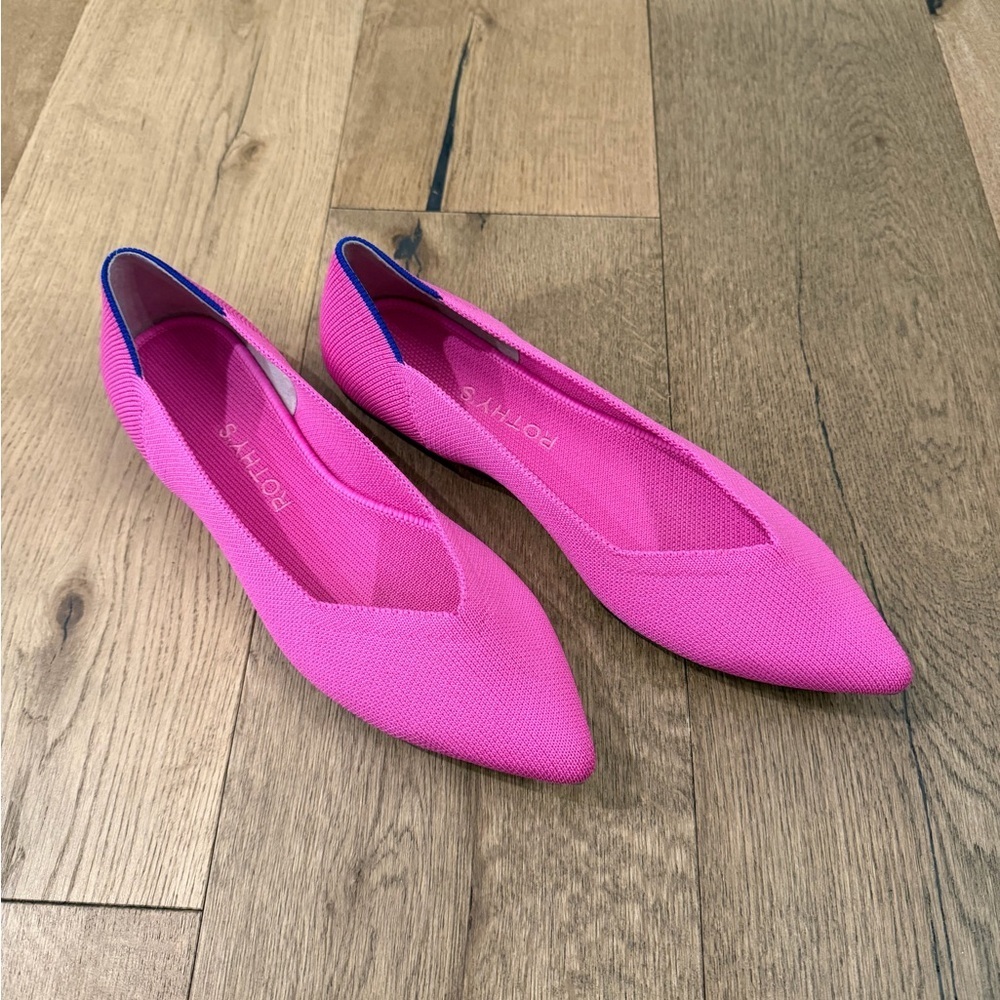 Rothy’s The Point Flats Dragon Fruit Size 8 Knit Neon Pink